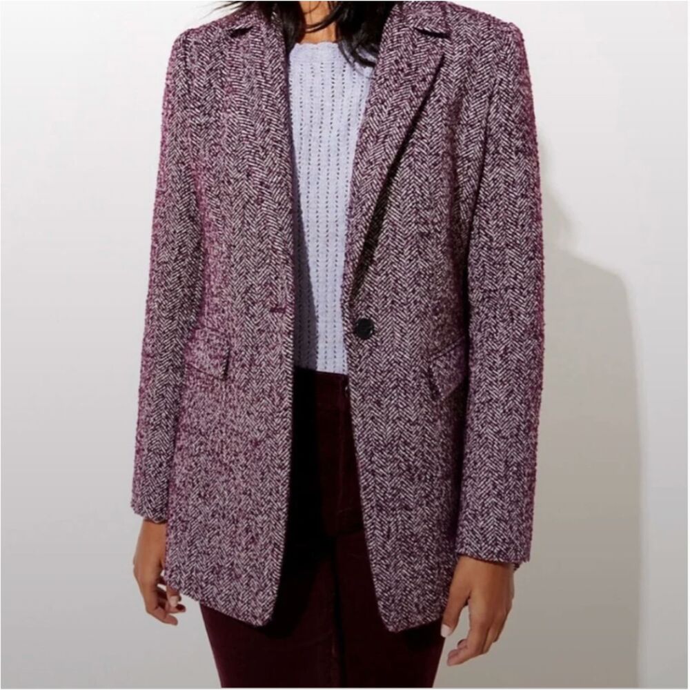LOFT Herringbone Tweed Blazer Plum Purple Women’s Size 8
